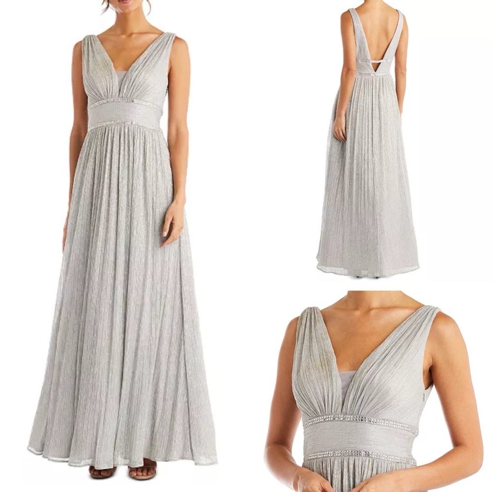 Morgan & Co. Juniors Pleated Rhinestone Goddess Metallic Gown Size 11